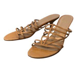 STUART WEITZMAN Tan Patent Leather Strappy Kitten Heel Sandals Size 8